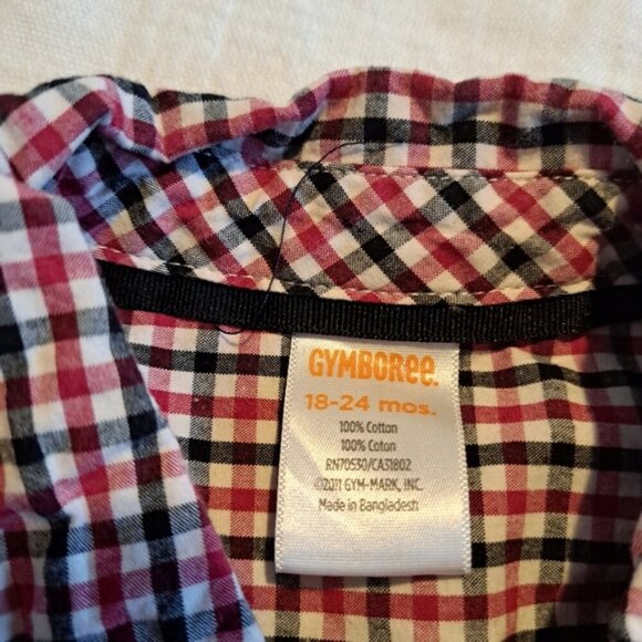 Gymboree boys size 18-24 months, red, black & white checkered button down shirt - Picture 3 of 3